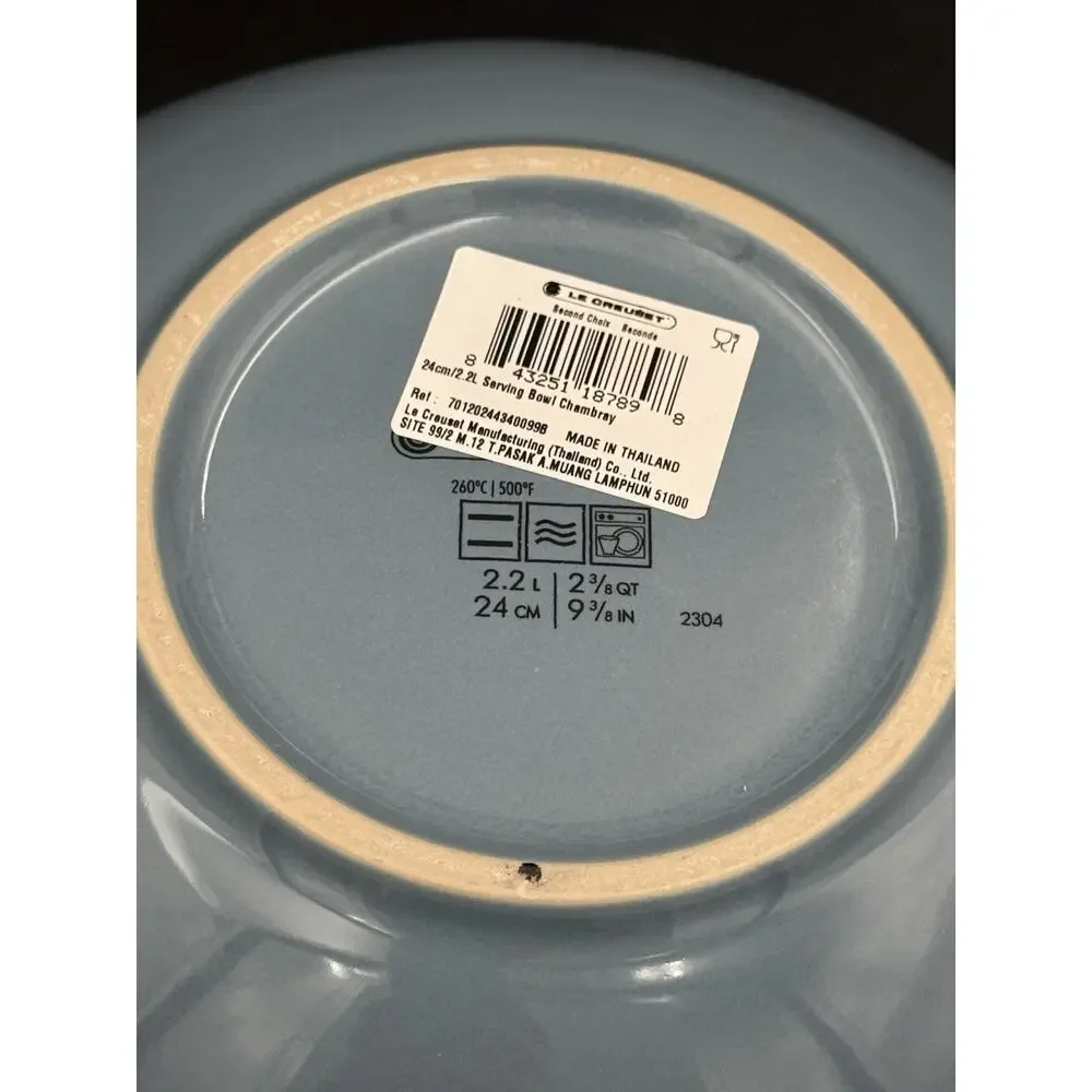 Le Creuset Chambray Blue 24cm 9 3/8” Stoneware Serving Bowl 2.2L NWT